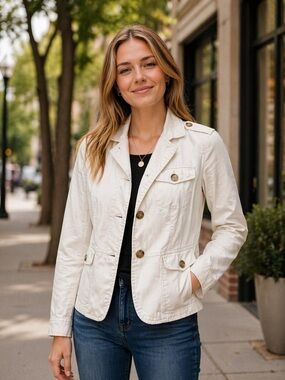 TALBOTS White Button Down Jacket for Women Size 4P